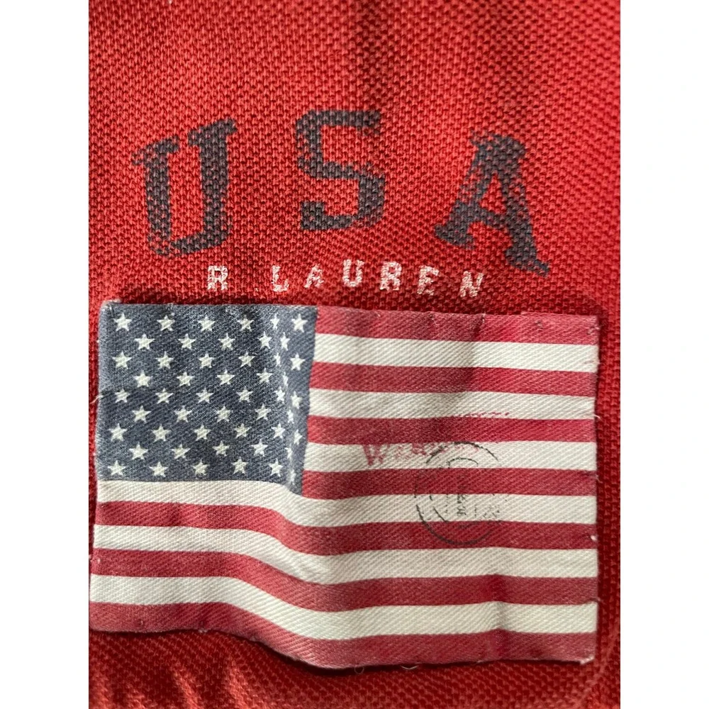 Polo Ralph Lauren Men Extra Large Polo Shirt Red Big Pony USA Flag Patch‎